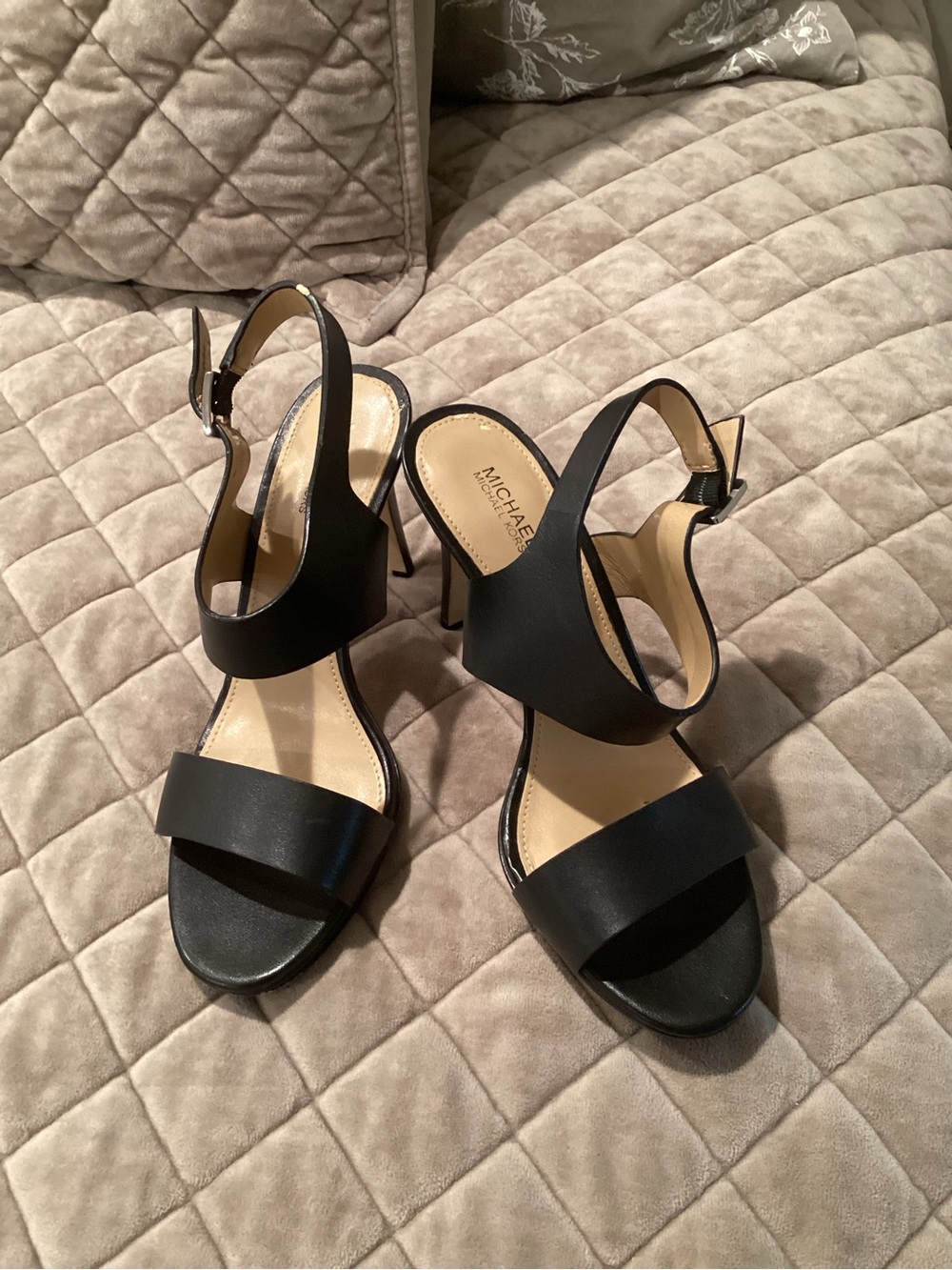 Michael Kors Black Leather Open-Toe Slingback Heels